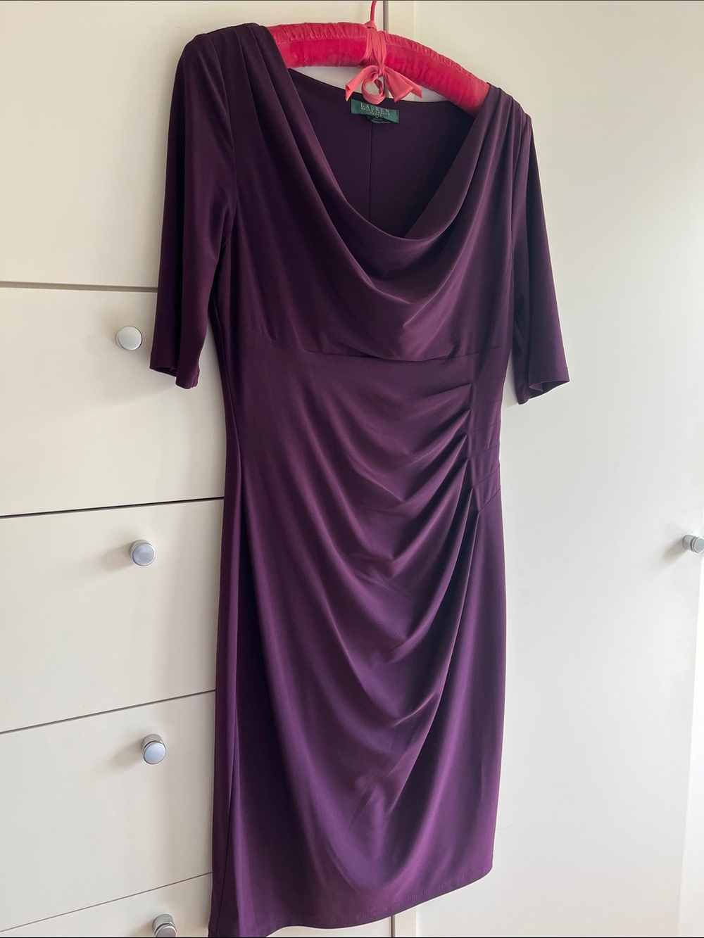 Women's Draped Cowl Neck Dress in Deep Plum